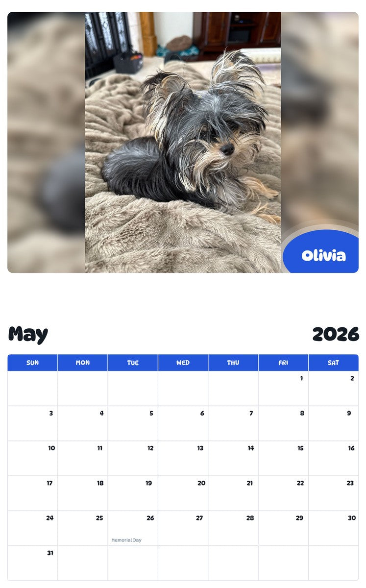 2026 - 2027 Olivia - Pawidols Pet Calendar