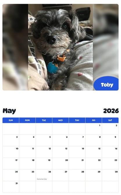 2026 - 2027 Toby - Pawidols Pet Calendar