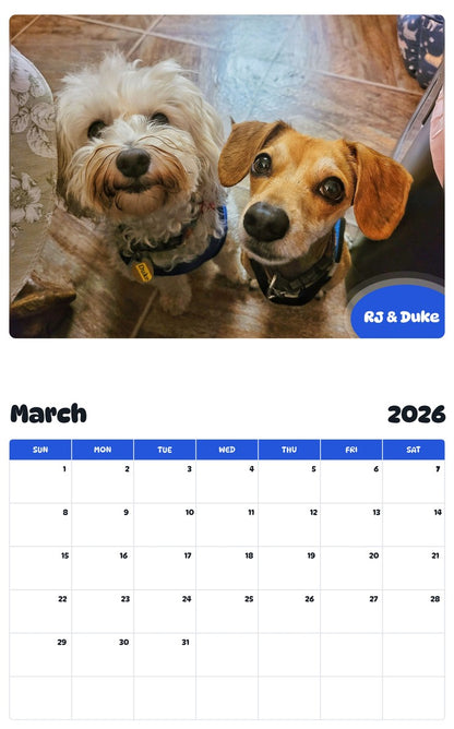 November 2025 - October 2026 RJ & Duke - Pawidols Pet Calendar