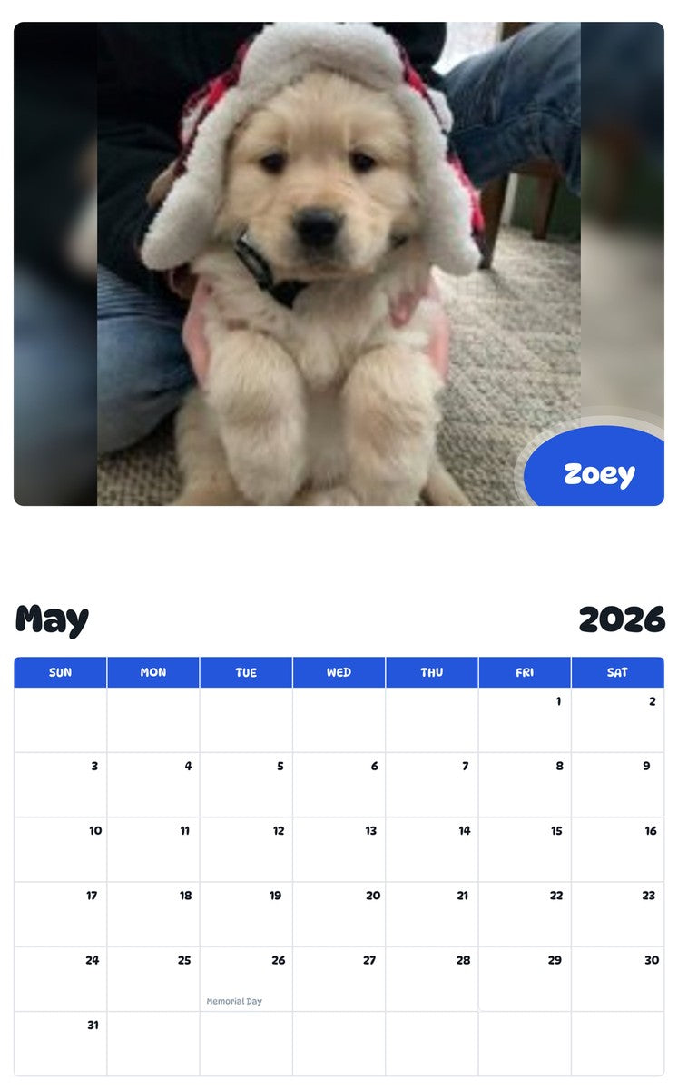 2026 - 2027 Zoey - Pawidols Pet Calendar