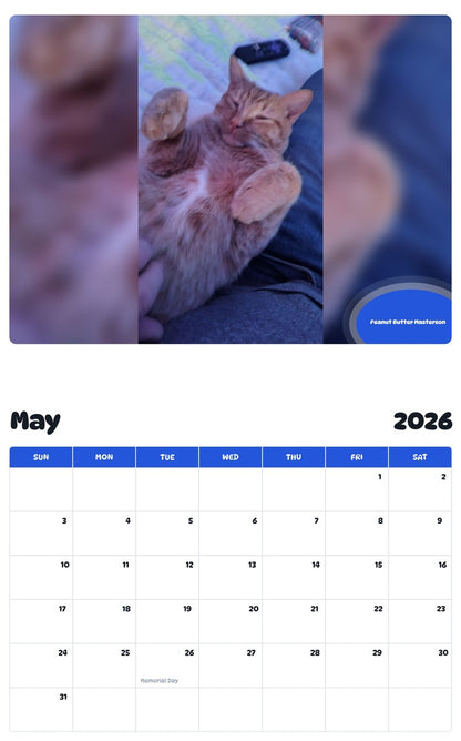 2026 - 2027 Peanut Butter Masterson - Pawidols Pet Calendar