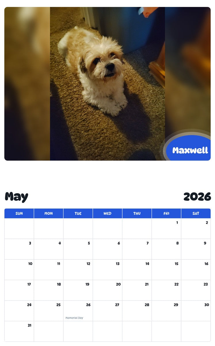 2026 - 2027 Maxwell - Pawidols Pet Calendar