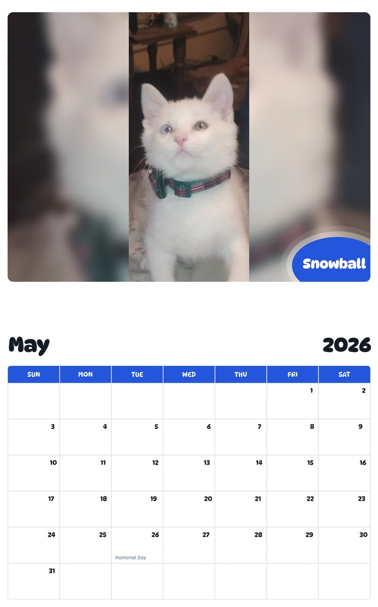 2026 - 2027 Snowball - Pawidols Pet Calendar