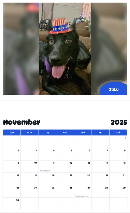 July 2025 - June 2026 Zulu - Pawidols Pet Calendar
