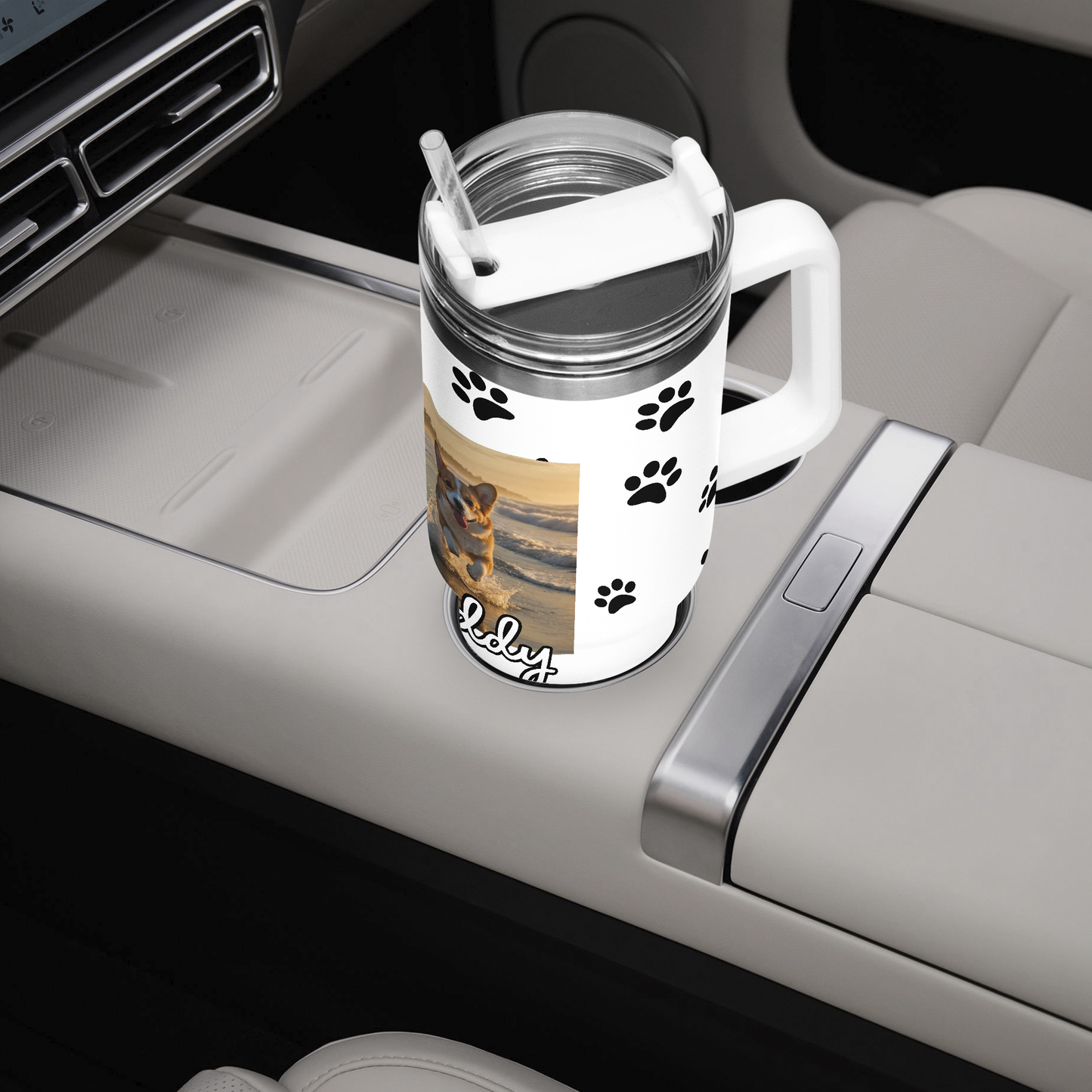 Custom Personalized Travel Tumbler with Handle and Straw