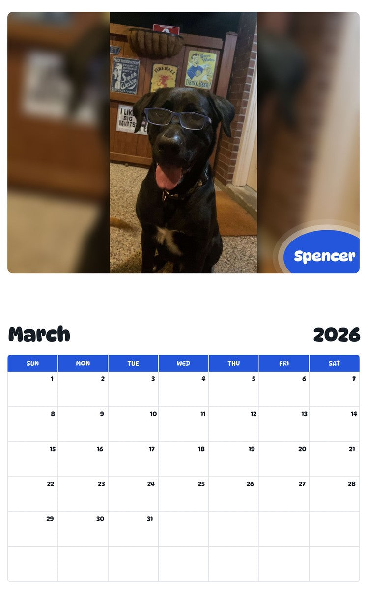 November 2025 - October 2026 Spencer - Pawidols Pet Calendar