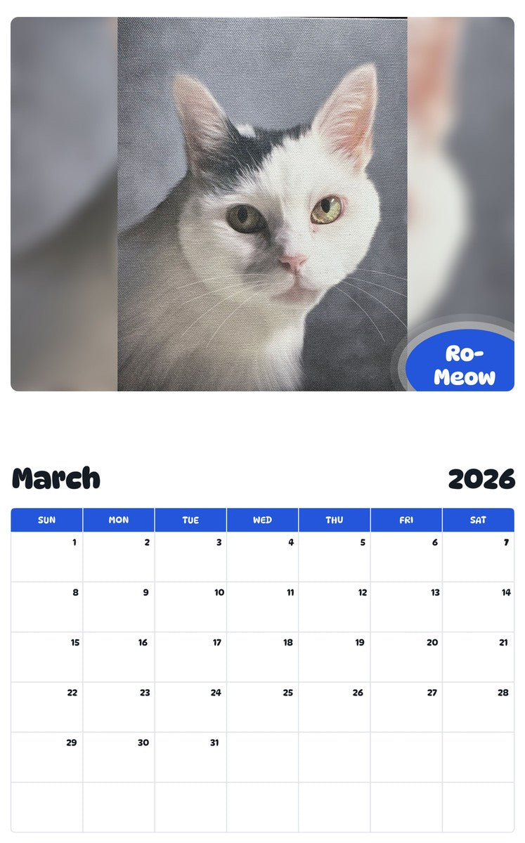 November 2025 - October 2026 Ro-Meow - Pawidols Pet Calendar