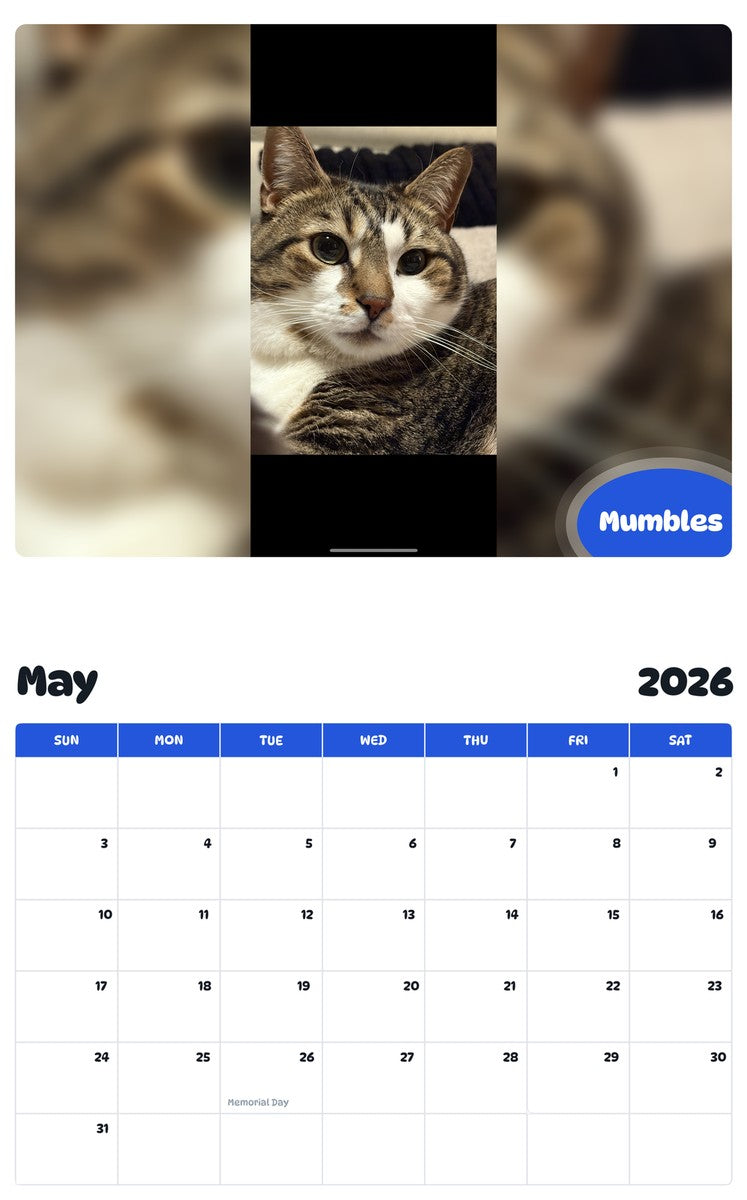 2026 - 2027 Mumbles - Pawidols Pet Calendar