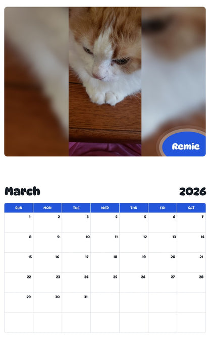 November 2025 - October 2026 Remie - Pawidols Pet Calendar