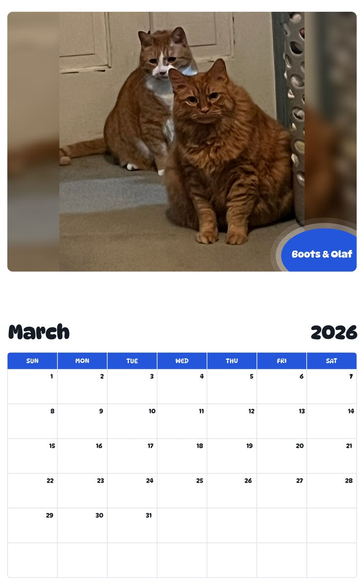 November 2025 - October 2026 Boots & Olaf - Pawidols Pet Calendar