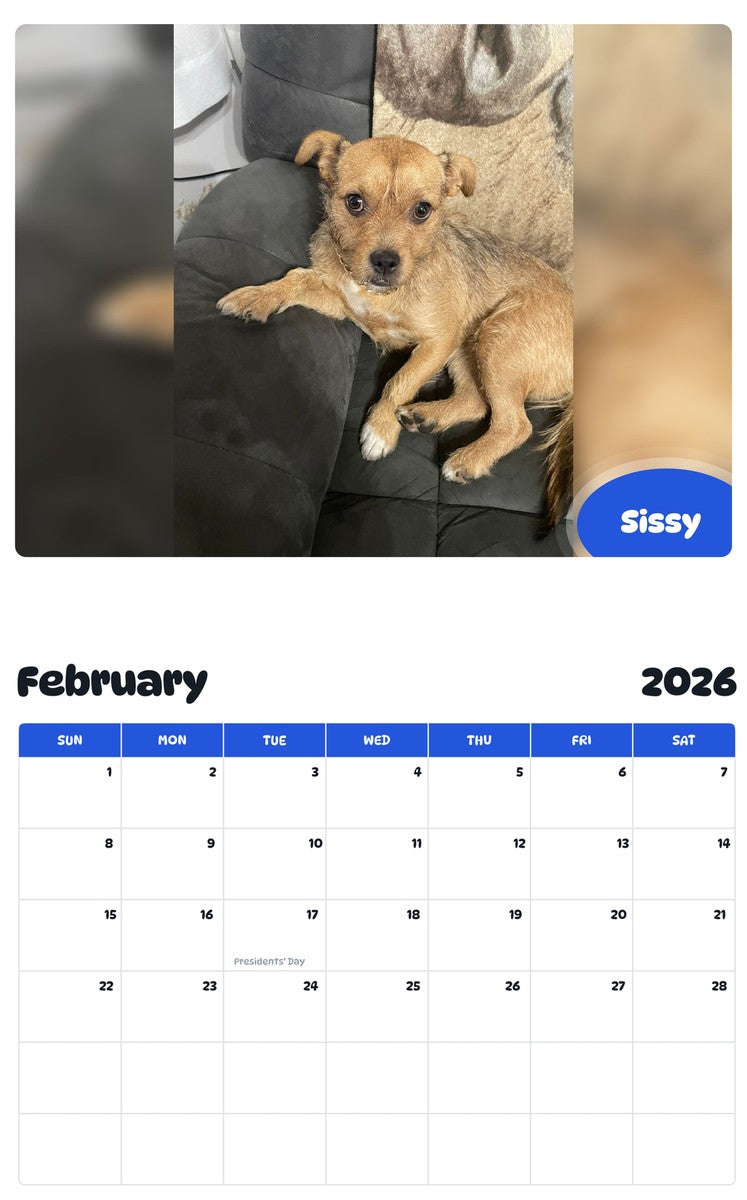 October 2025 - September 2026 Sissy - Pawidols Pet Calendar