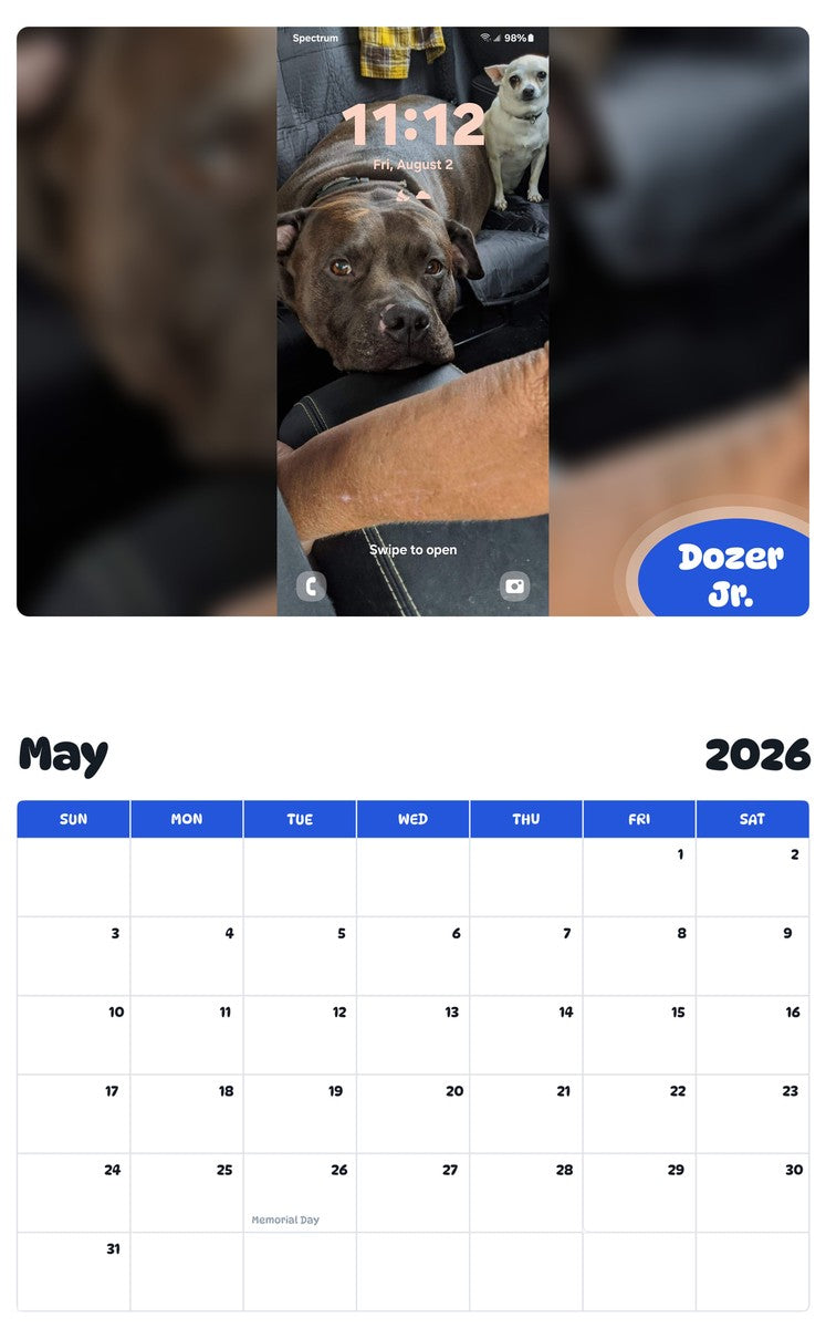 2026 - 2027 Dozer Jr. - Pawidols Pet Calendar