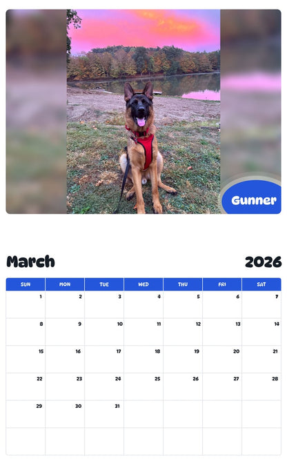 November 2025 - October 2026 Gunner - Pawidols Pet Calendar