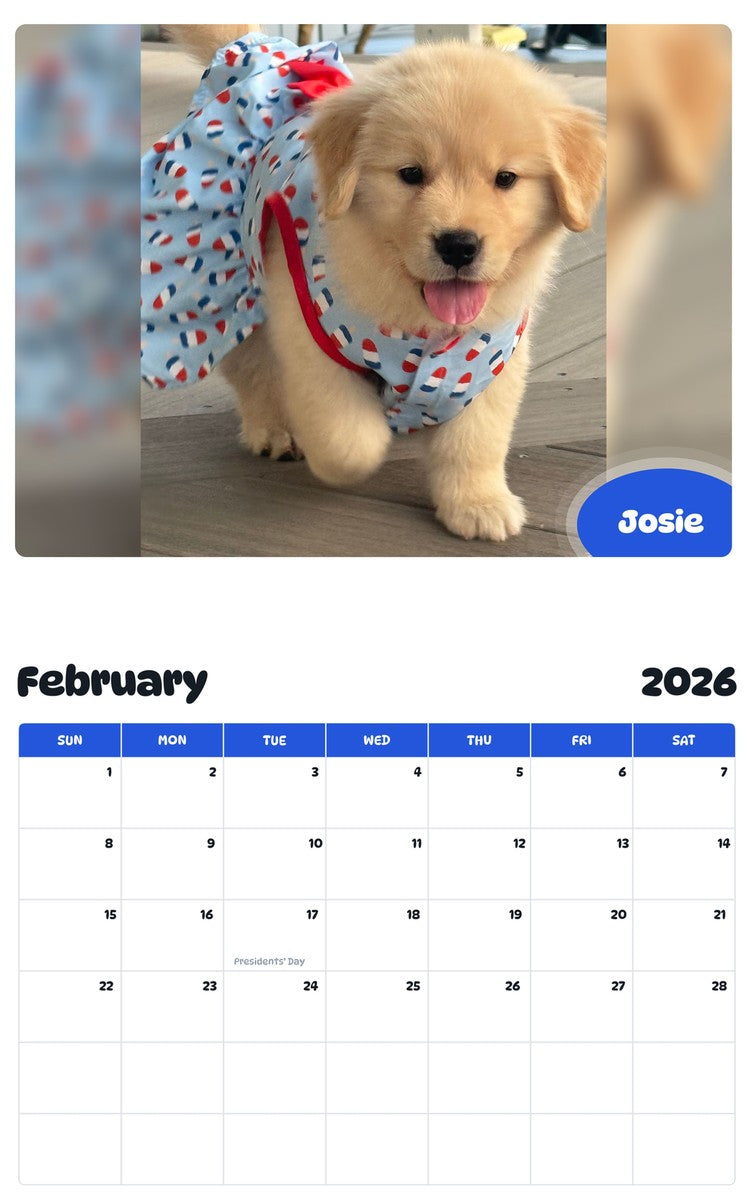 October 2025 - September 2026 Josie - Pawidols Pet Calendar