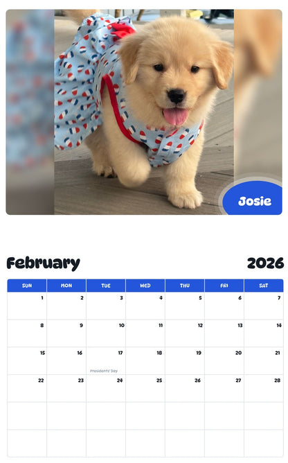 October 2025 - September 2026 Josie - Pawidols Pet Calendar