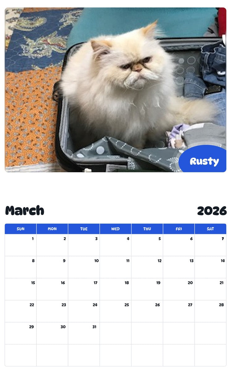 November 2025 - October 2026 Rusty - Pawidols Pet Calendar