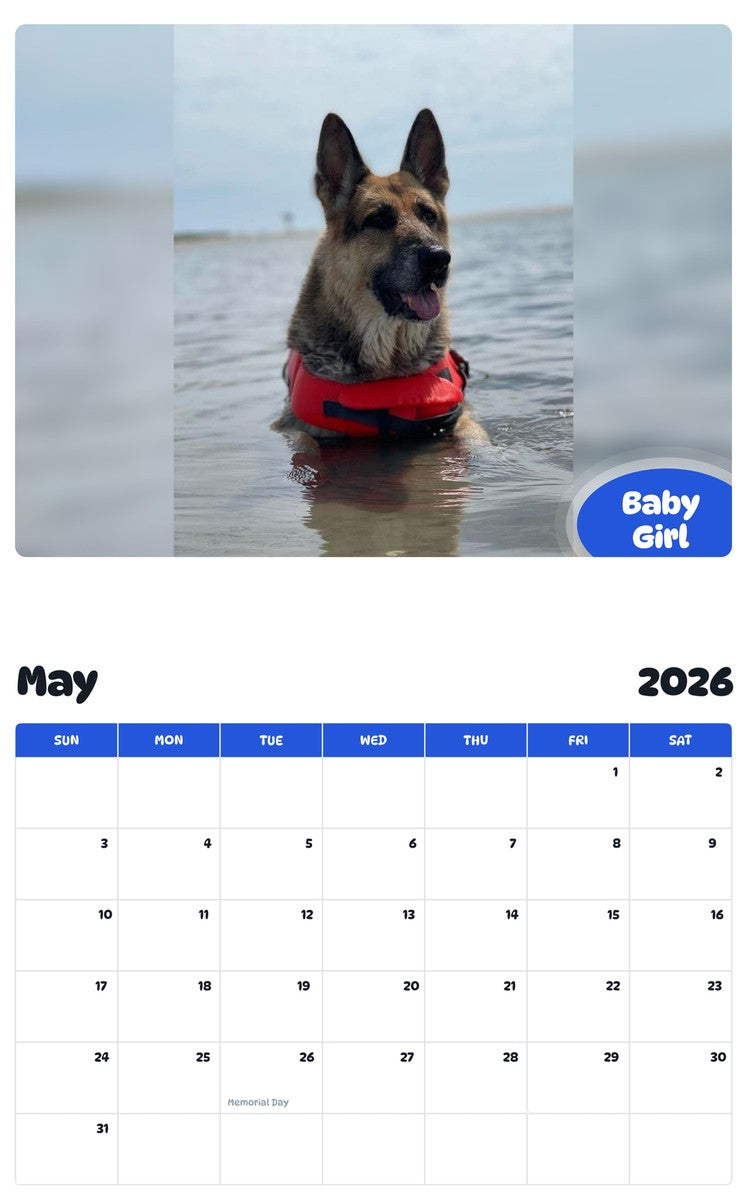 2026 - 2027 Baby Girl - Pawidols Pet Calendar