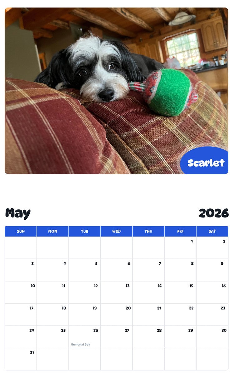 2026 - 2027 Scarlet - Pawidols Pet Calendar