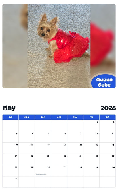 2026 - 2027 Queen Bebe - Pawidols Pet Calendar
