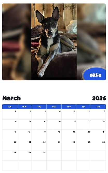 November 2025 - October 2026 Gillie - Pawidols Pet Calendar
