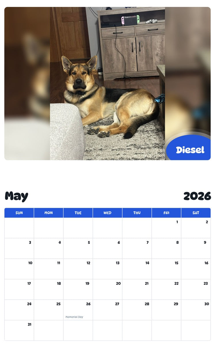 2026 - 2027 Diesel - Pawidols Pet Calendar