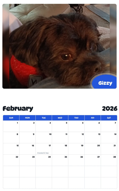 October 2025 - September 2026 Gizzy - Pawidols Pet Calendar
