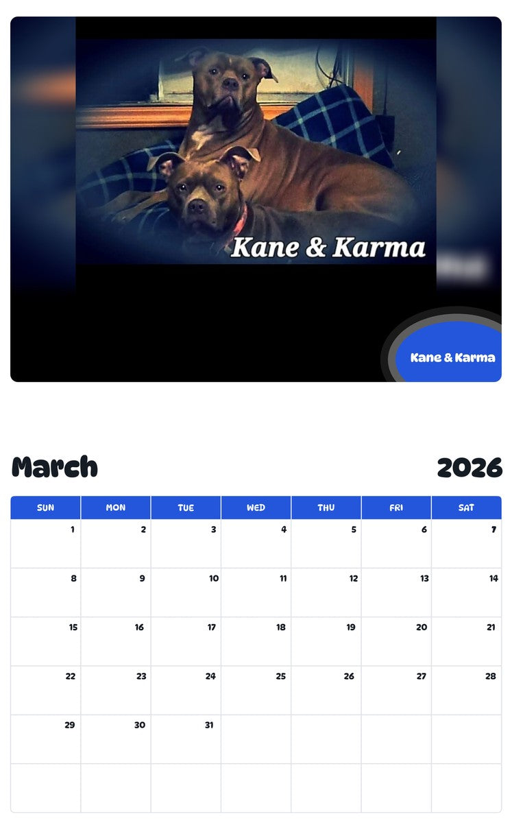 November 2025 - October 2026 Kane & Karma - Pawidols Pet Calendar