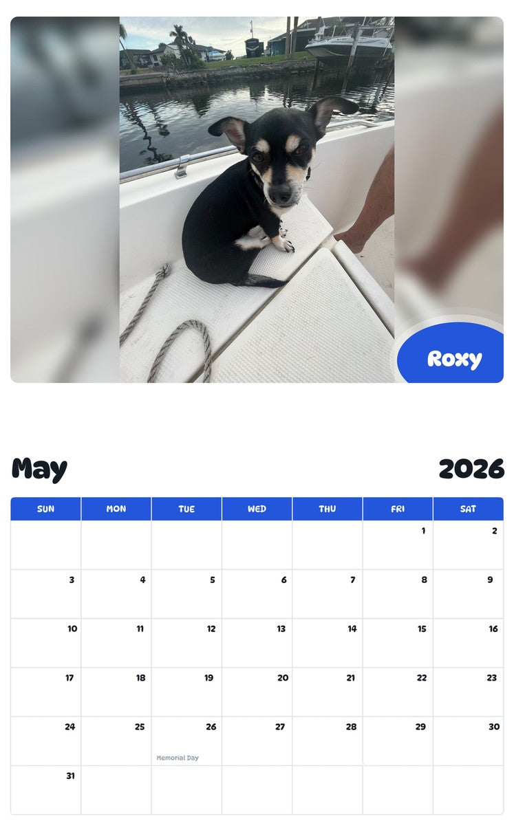 2026 - 2027 Roxy - Pawidols Pet Calendar