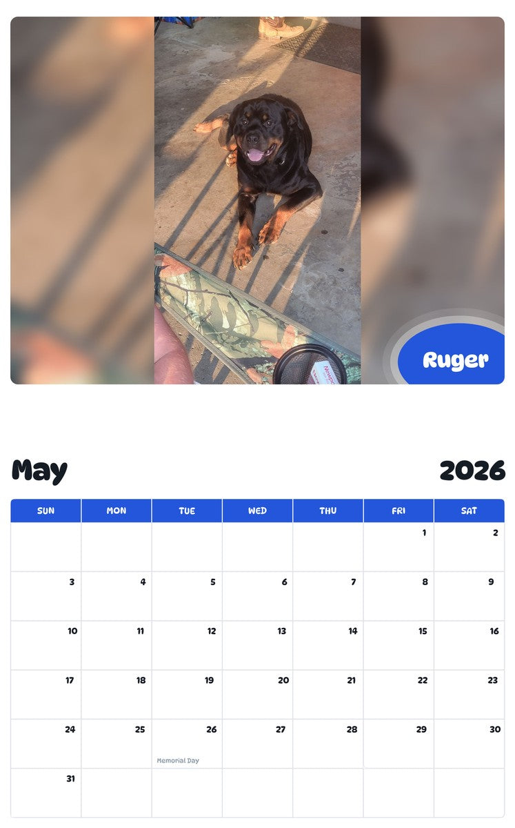 2026 - 2027 Ruger - Pawidols Pet Calendar
