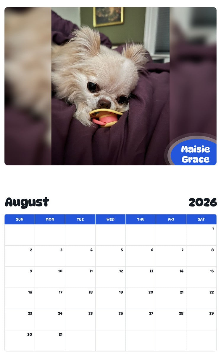 April 2026 - March 2027 Maisie Grace - Pawidols Pet Calendar