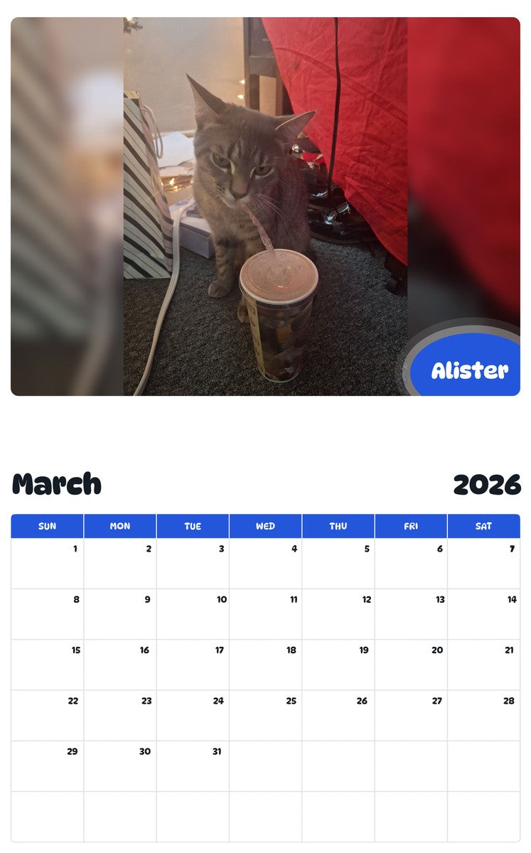 November 2025 - October 2026 Alister - Pawidols Pet Calendar