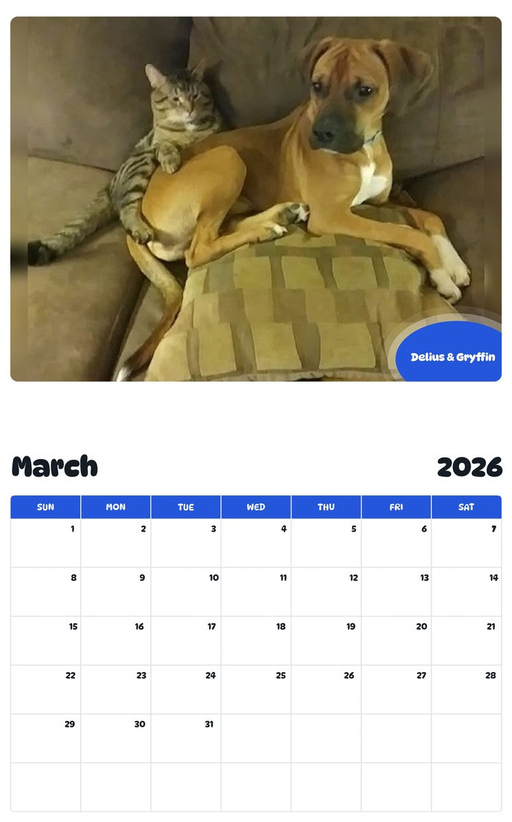 November 2025 - October 2026 Delius & Gryffin - Pawidols Pet Calendar