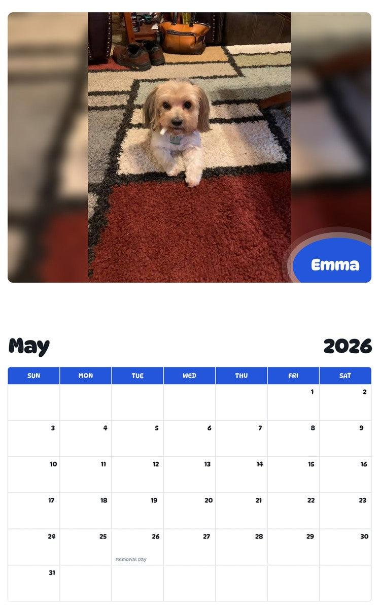 2026 - 2027 Emma - Pawidols Pet Calendar