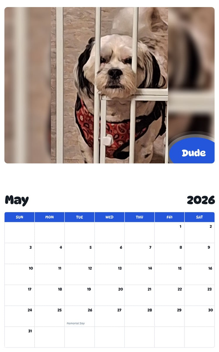 2026 - 2027 Dude - Pawidols Pet Calendar