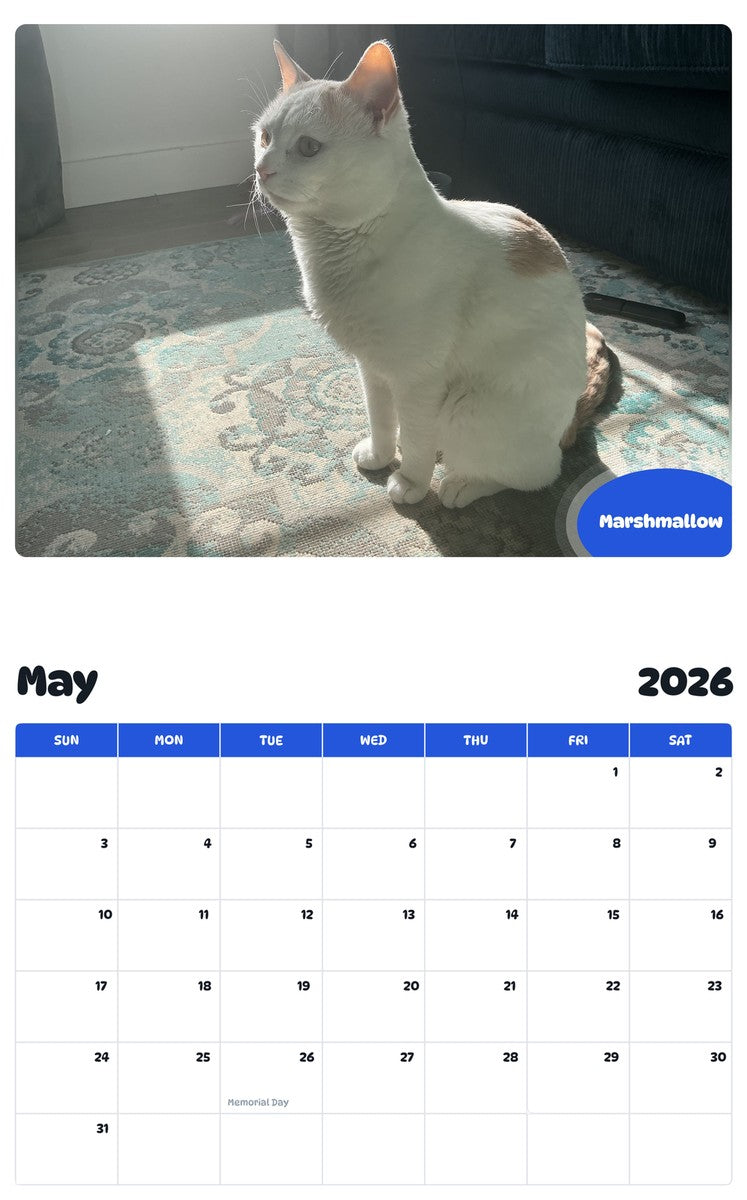 2026 - 2027 Marshmallow - Pawidols Pet Calendar