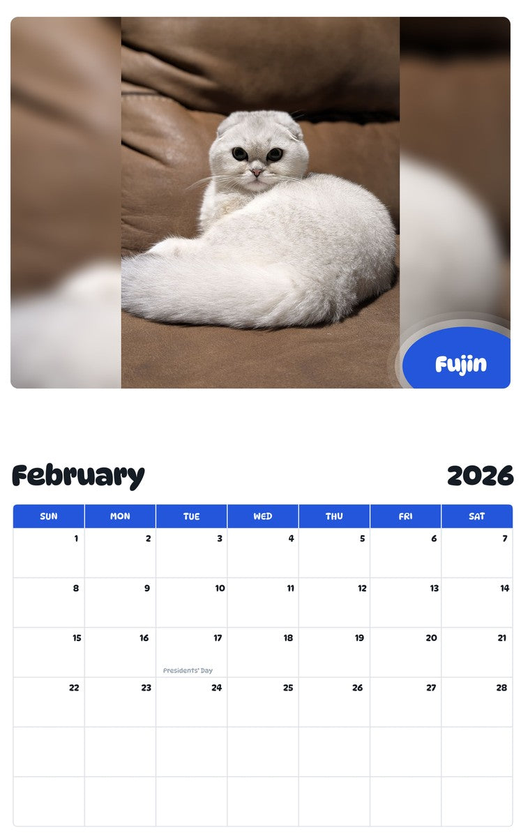 November 2025 - October 2026 Fujin - Pawidols Pet Calendar
