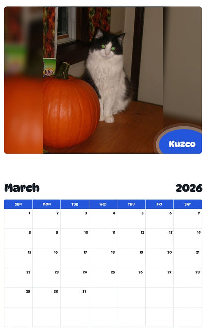 November 2025 - October 2026 Kuzco - Pawidols Pet Calendar