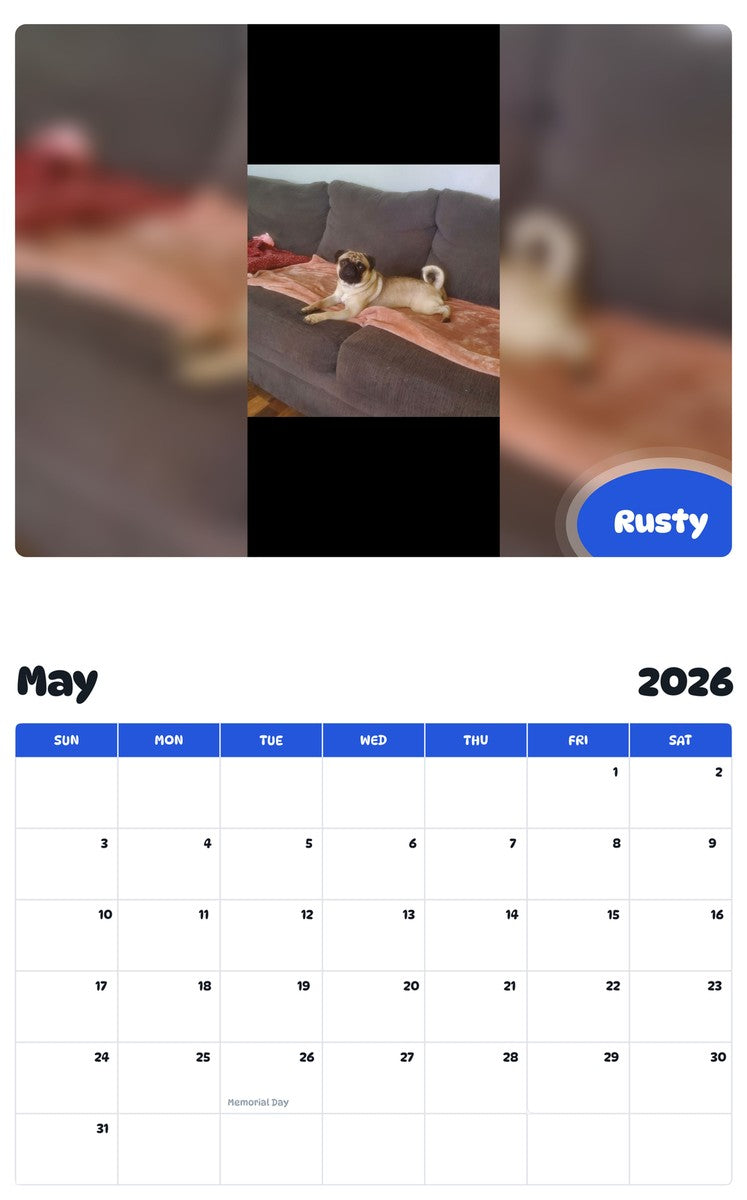 2026 - 2027 Rusty - Pawidols Pet Calendar