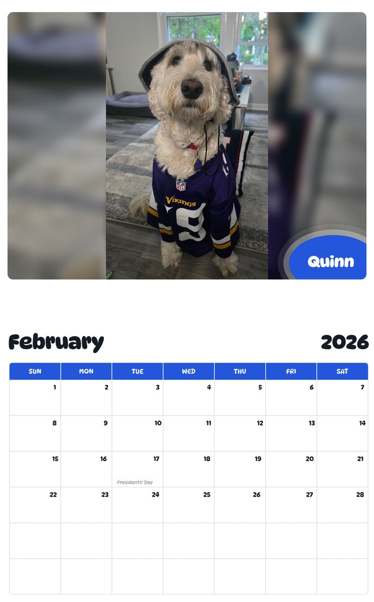 November 2025 - October 2026 Quinn - Pawidols Pet Calendar