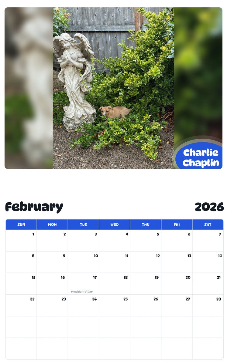 October 2025 - September 2026 Charlie Chaplin - Pawidols Pet Calendar