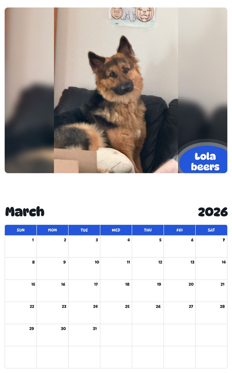 November 2025 - October 2026 Lola beers - Pawidols Pet Calendar
