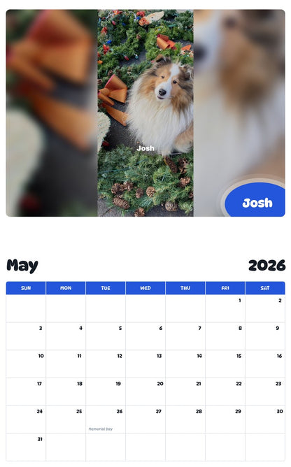 2026 - 2027 Josh - Pawidols Pet Calendar