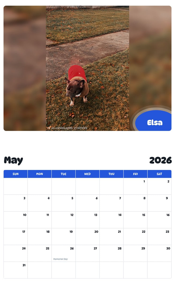 2026 - 2027 Elsa - Pawidols Pet Calendar