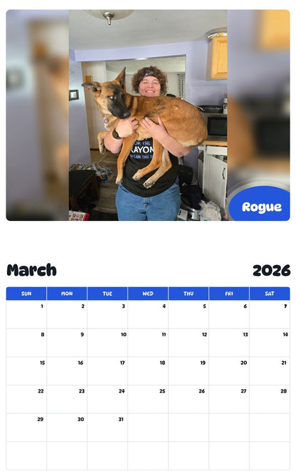 November 2025 - October 2026 Rogue - Pawidols Pet Calendar