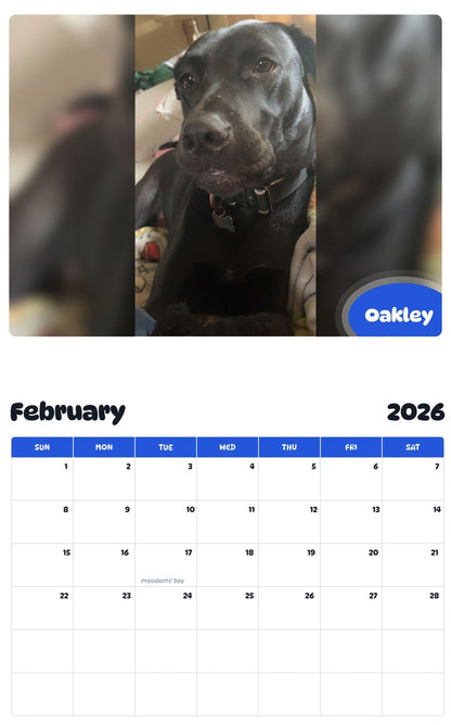 November 2025 - October 2026 Oakley - Pawidols Pet Calendar