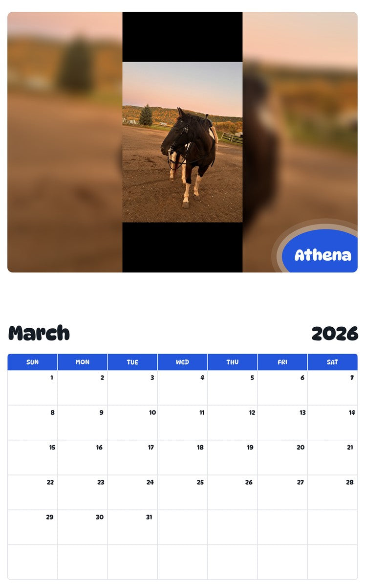 November 2025 - October 2026 Athena - Pawidols Pet Calendar