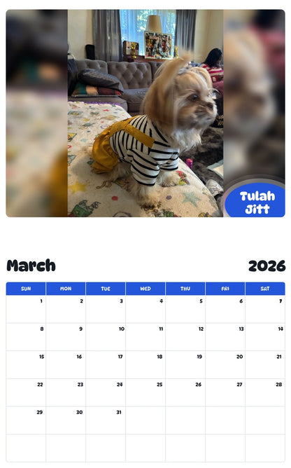 November 2025 - October 2026 Tulah Jitt - Pawidols Pet Calendar