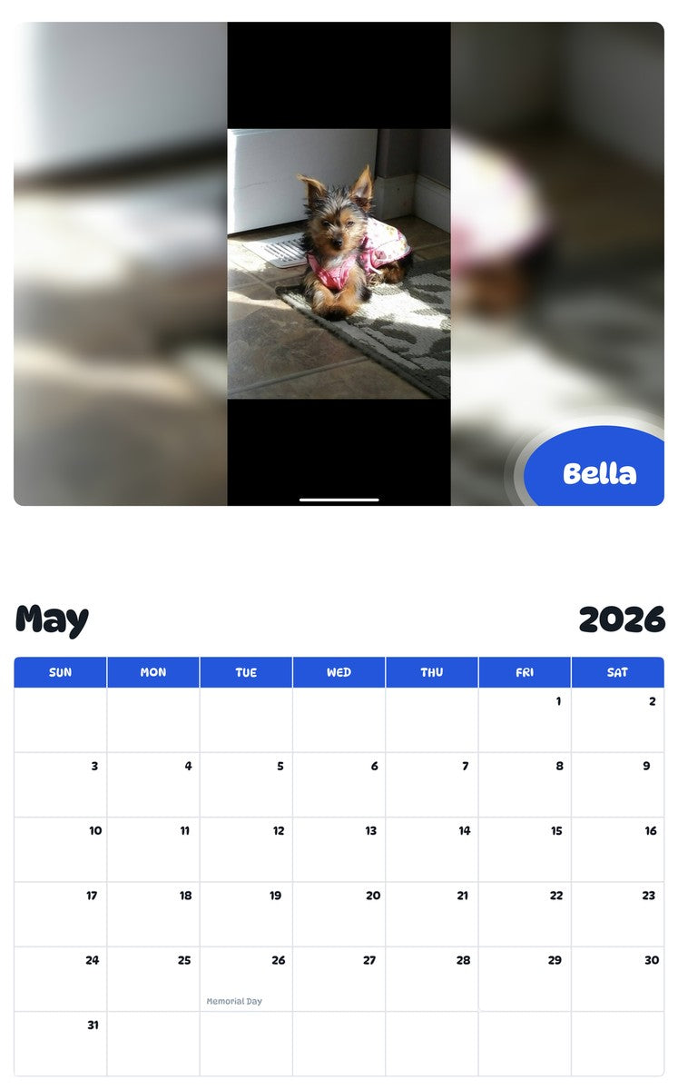 2026 - 2027 Bella - Pawidols Pet Calendar