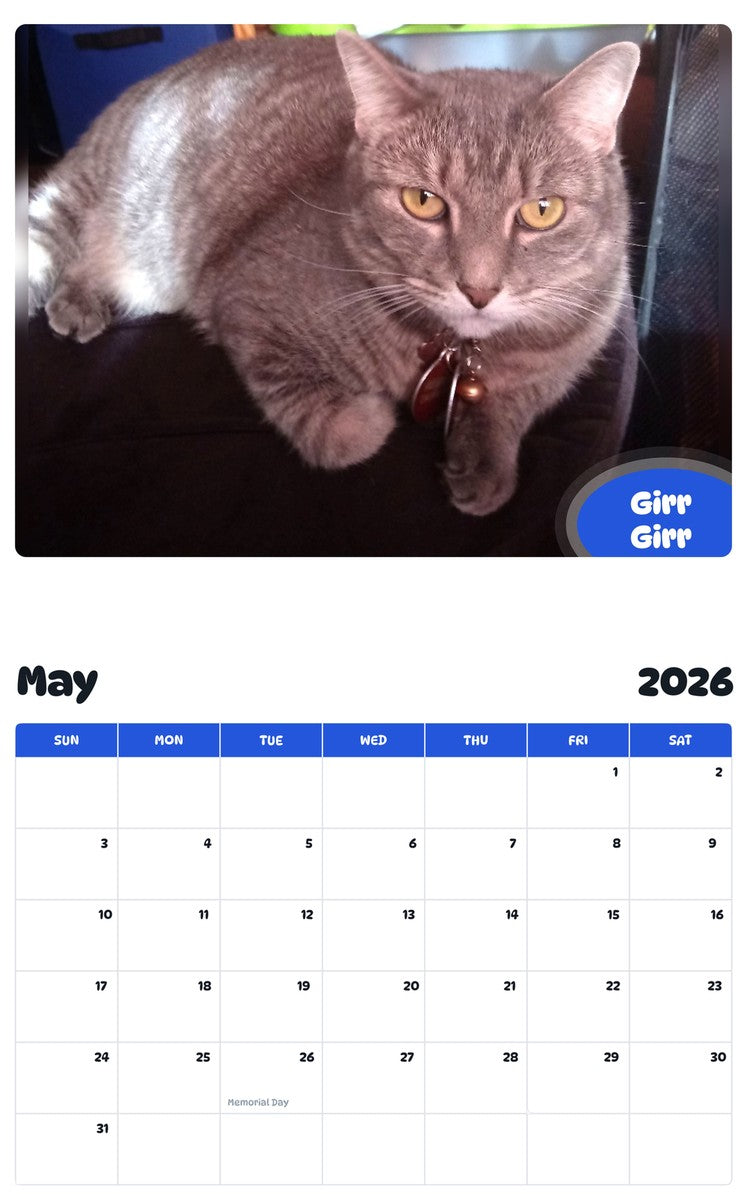 2026 - 2027 Girr Girr - Pawidols Pet Calendar