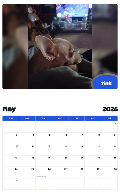 2026 - 2027 Tink - Pawidols Pet Calendar